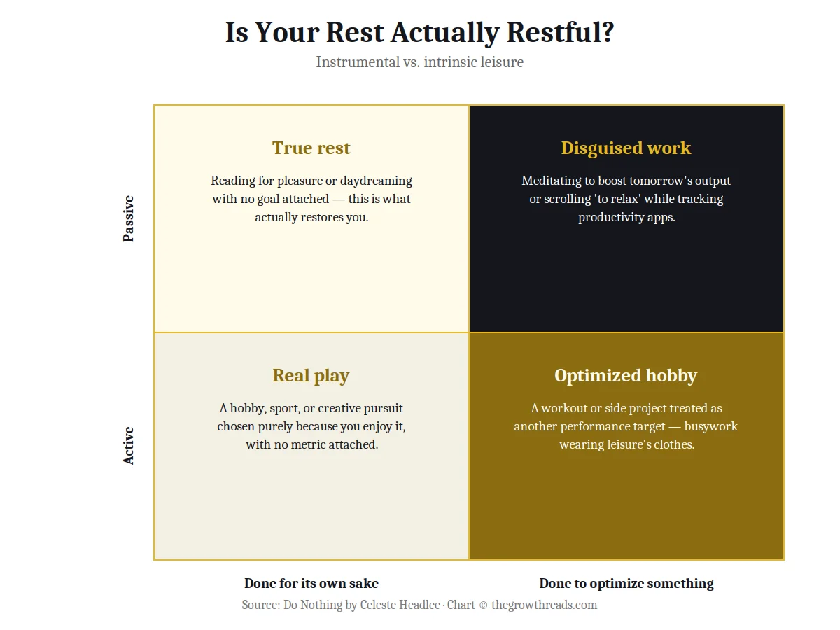 2x2 matrix chart on instrumental versus intrinsic leisure from Do Nothing