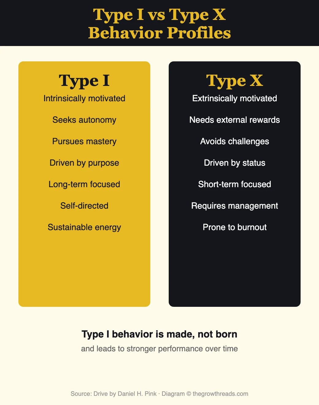 Type I vs Type X Behavior from Drive by Daniel Pink