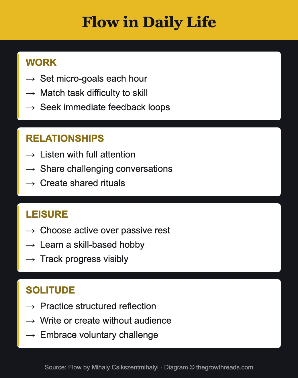 Flow in Daily Life - applying flow to work, relationships, leisure, and solitude