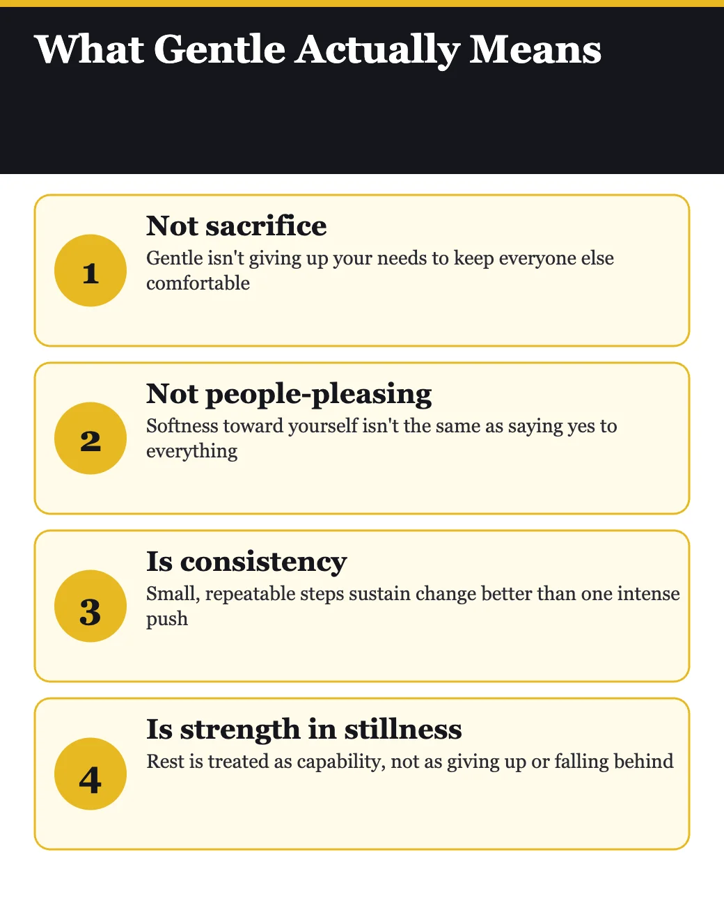 What gentle actually means: not sacrifice or people-pleasing, but consistency and strength in stillness