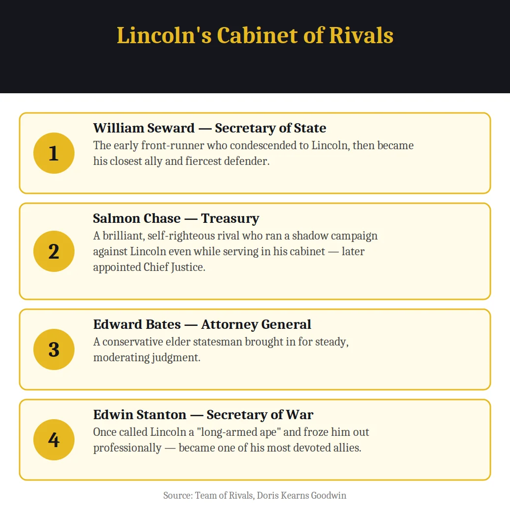 Infographic on Lincoln's Cabinet of Rivals from Team of Rivals