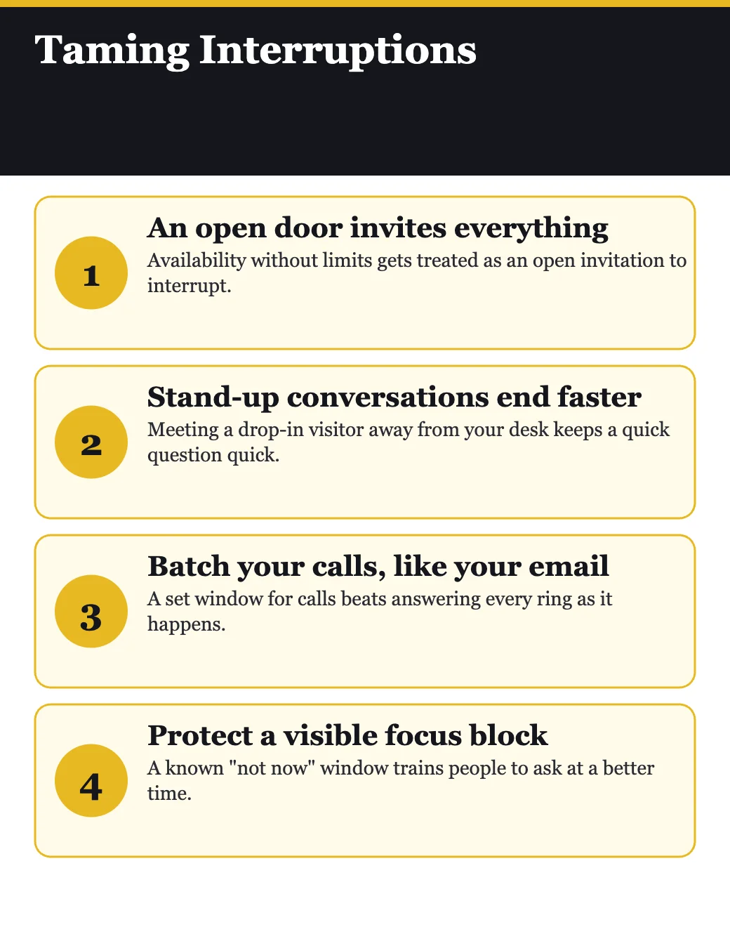 Taming interruptions infographic, from The Time Trap