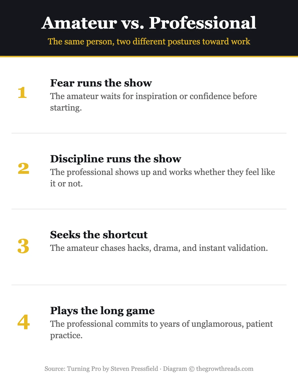 Amateur versus professional mindset infographic