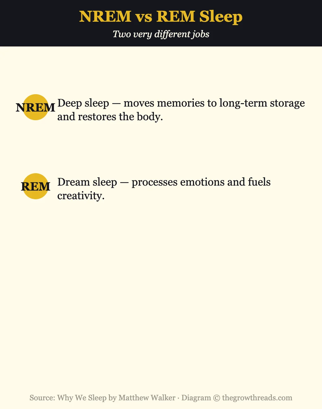 Infographic contrasting NREM and REM sleep from Why We Sleep