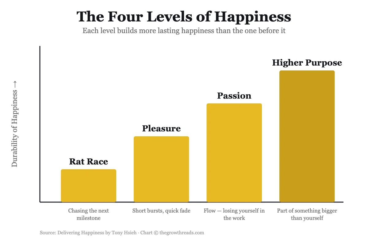 The Four Levels of Happiness chart from Delivering Happiness by Tony Hsieh