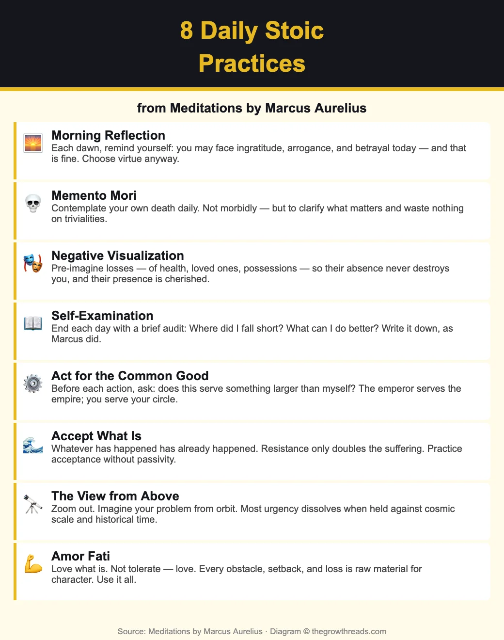 8 Daily Stoic Practices from Meditations by Marcus Aurelius