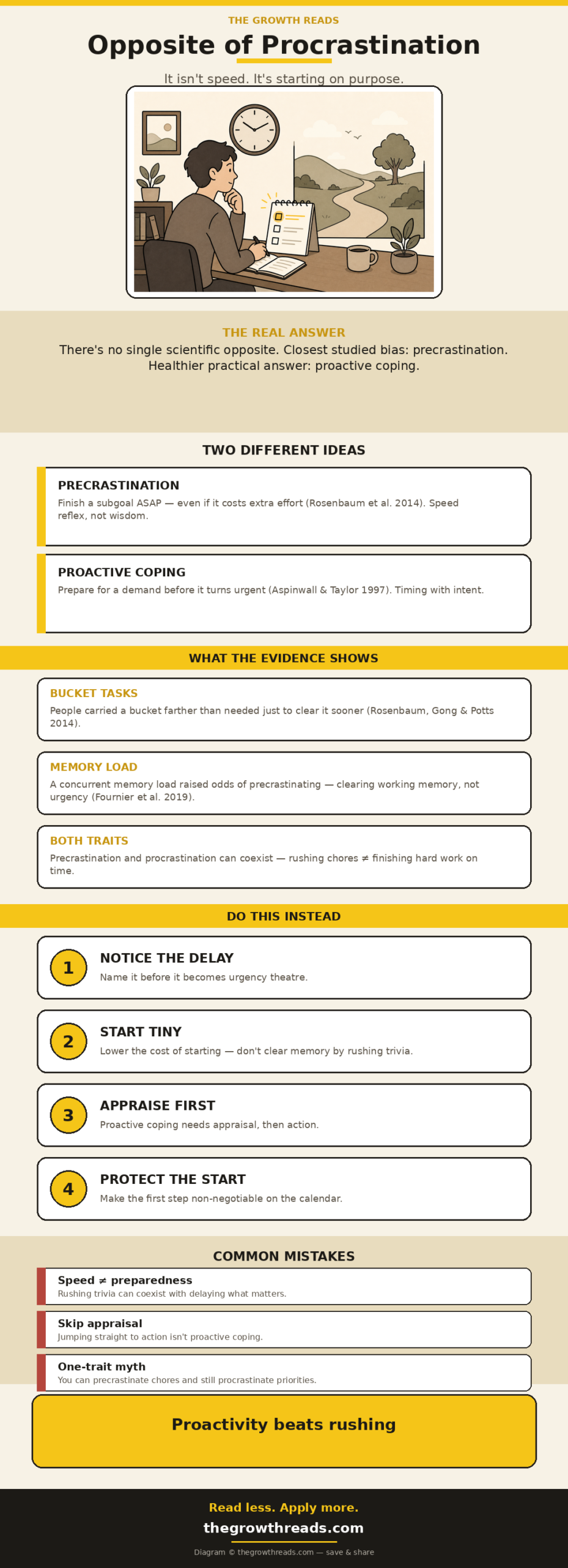 Opposite of procrastination long-form shareable: precrastination vs proactive coping