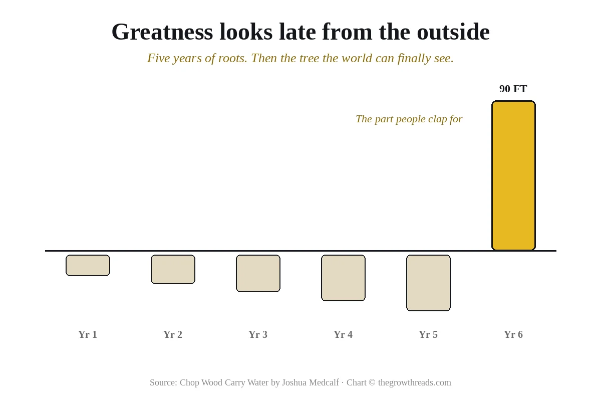 Bamboo growth chart: five years of unseen roots, then a ninety-foot shoot