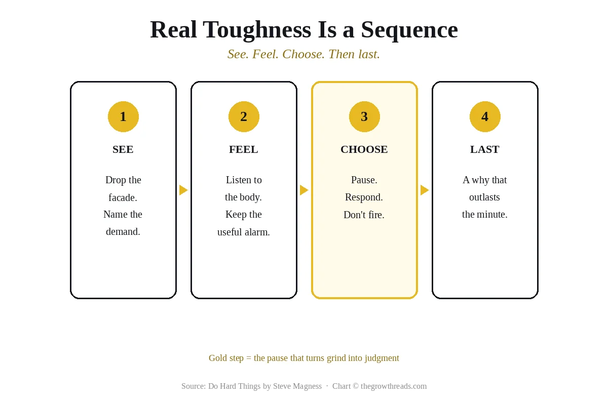 Four-step path of real toughness: see reality, listen to the body, respond, then outlast with purpose