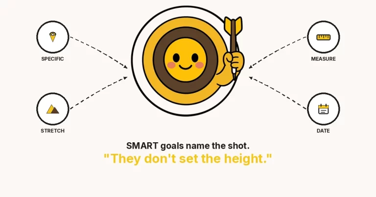 Cartoon target with a face holding a dart